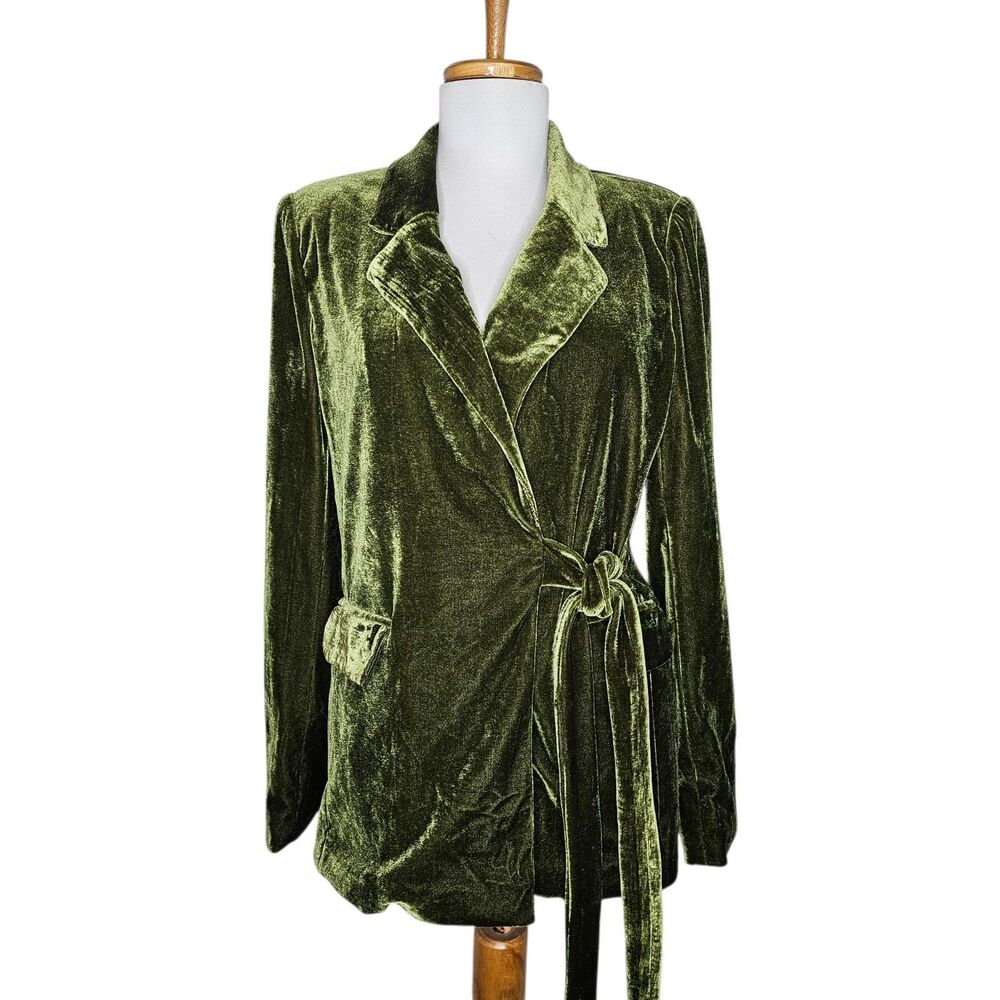 Nasty Gal Olive Green Velvet Blazer Jacket Side Tie Whimsigoth Y2K Festive Sz 2